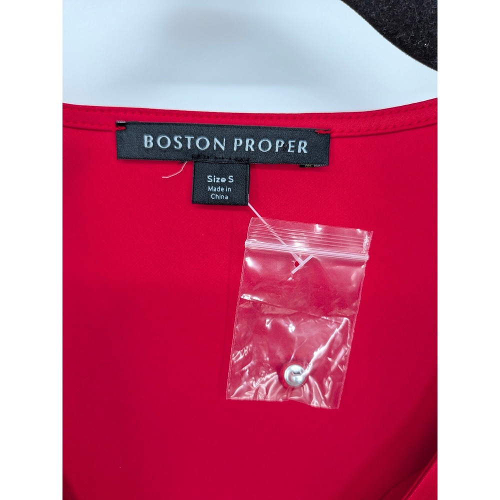 Boston Proper Silky Blouse Womens Small Red V-Neck‎ Long Sleeve Holiday Dressy - Picture 3 of 9